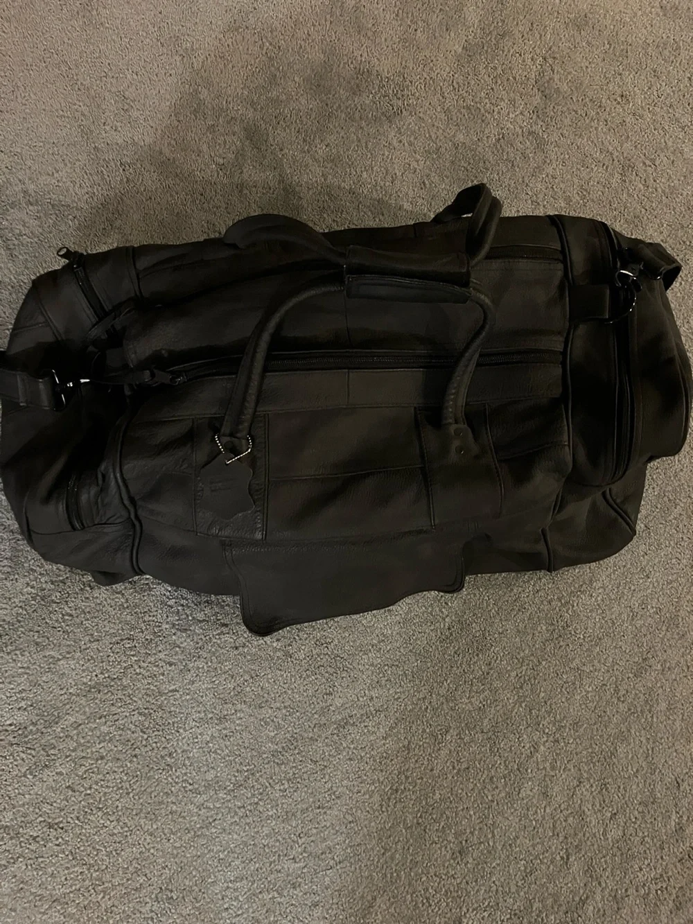 Classic Black Leather Weekender Duffel Bag